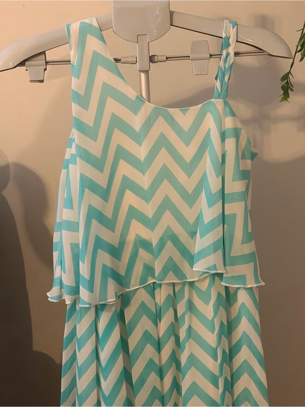 Disorderly Kids Girls Chevron Tiered Sundress in Aqua and White - Picture 8 of 12